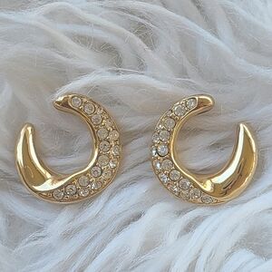 Swarovski Gold Toned Crescent Post Earrings- Great Condition
